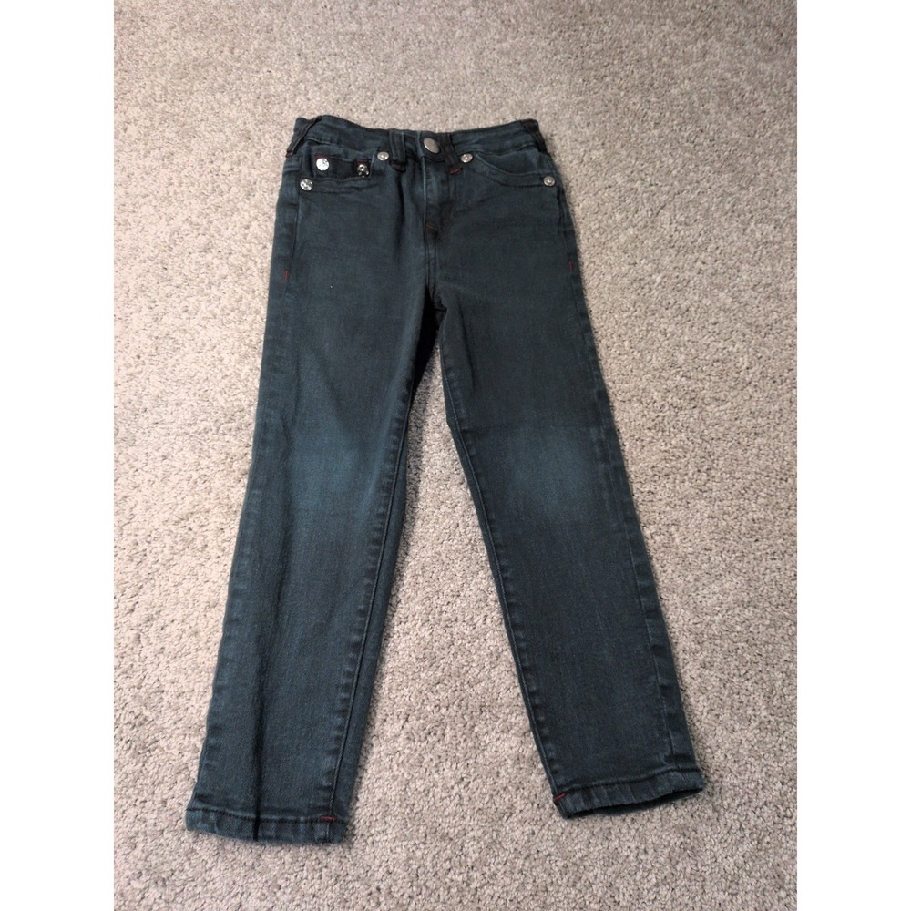 True Religion Boys Skinny Jeans Dark Wash Red Contrast Stitch Size M 5/6